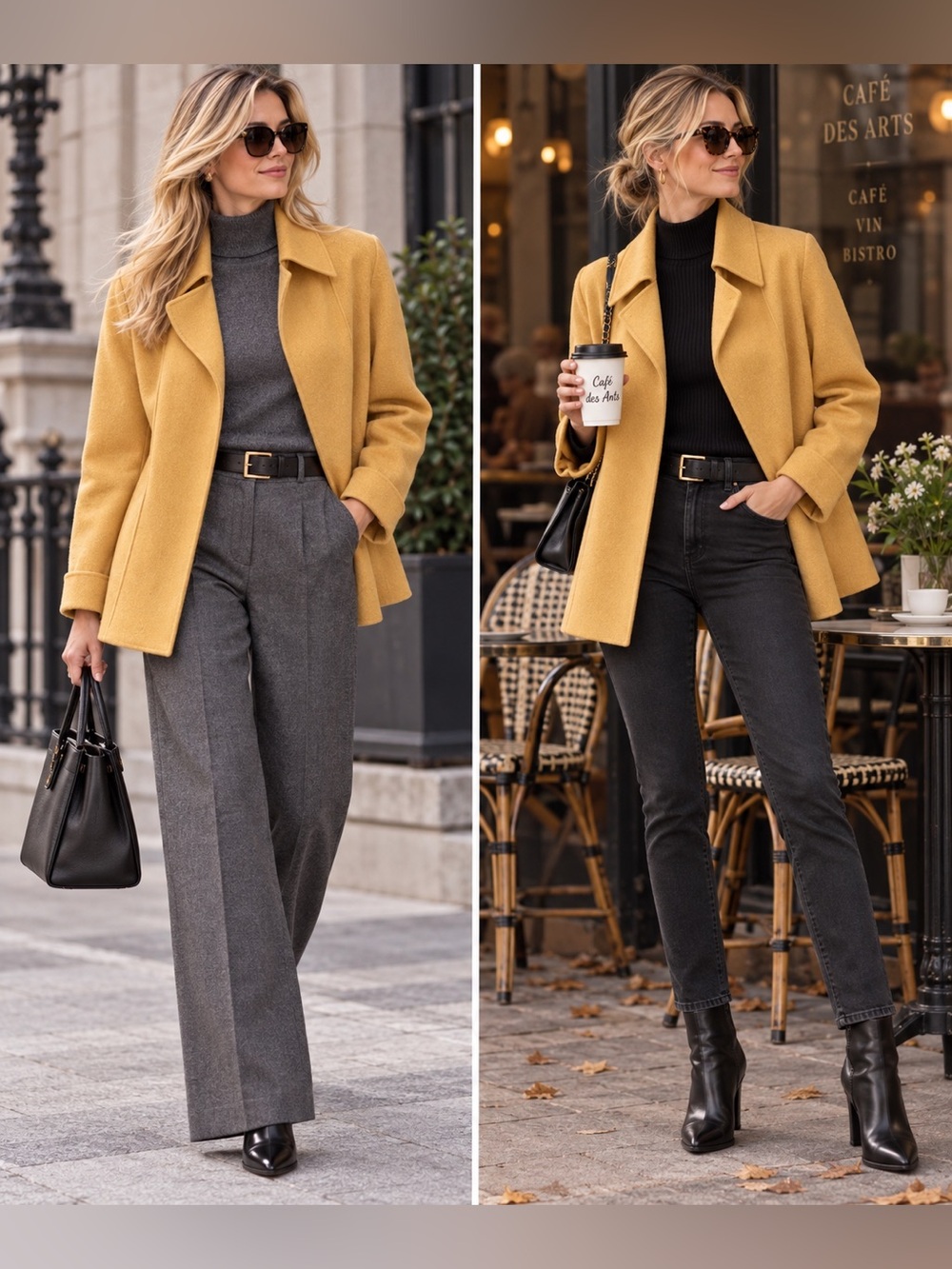 Ellen Tracy Mustard Yellow Pea Coat 100% Wool